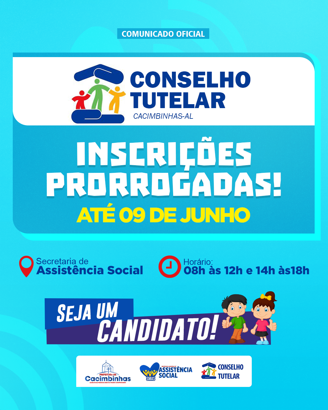 Estão prorrogadas as inscrições para o Conselho Tutelar de Cacimbinhas