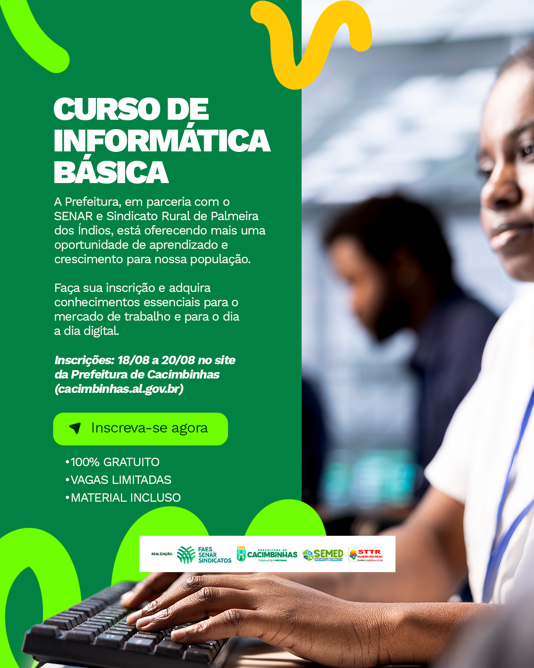 Prefeitura de Cacimbinhas abre inscrições para curso gratuito de informática básica