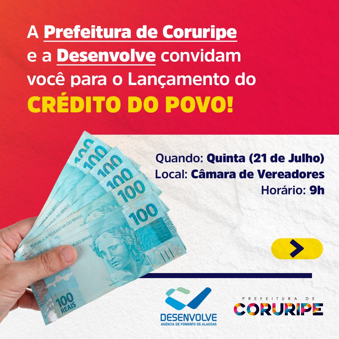 Crédito do Povo: Prefeitura de Coruripe e Desenvolvem lançam linha de crédito para trabalhar informal nesta quinta (21)