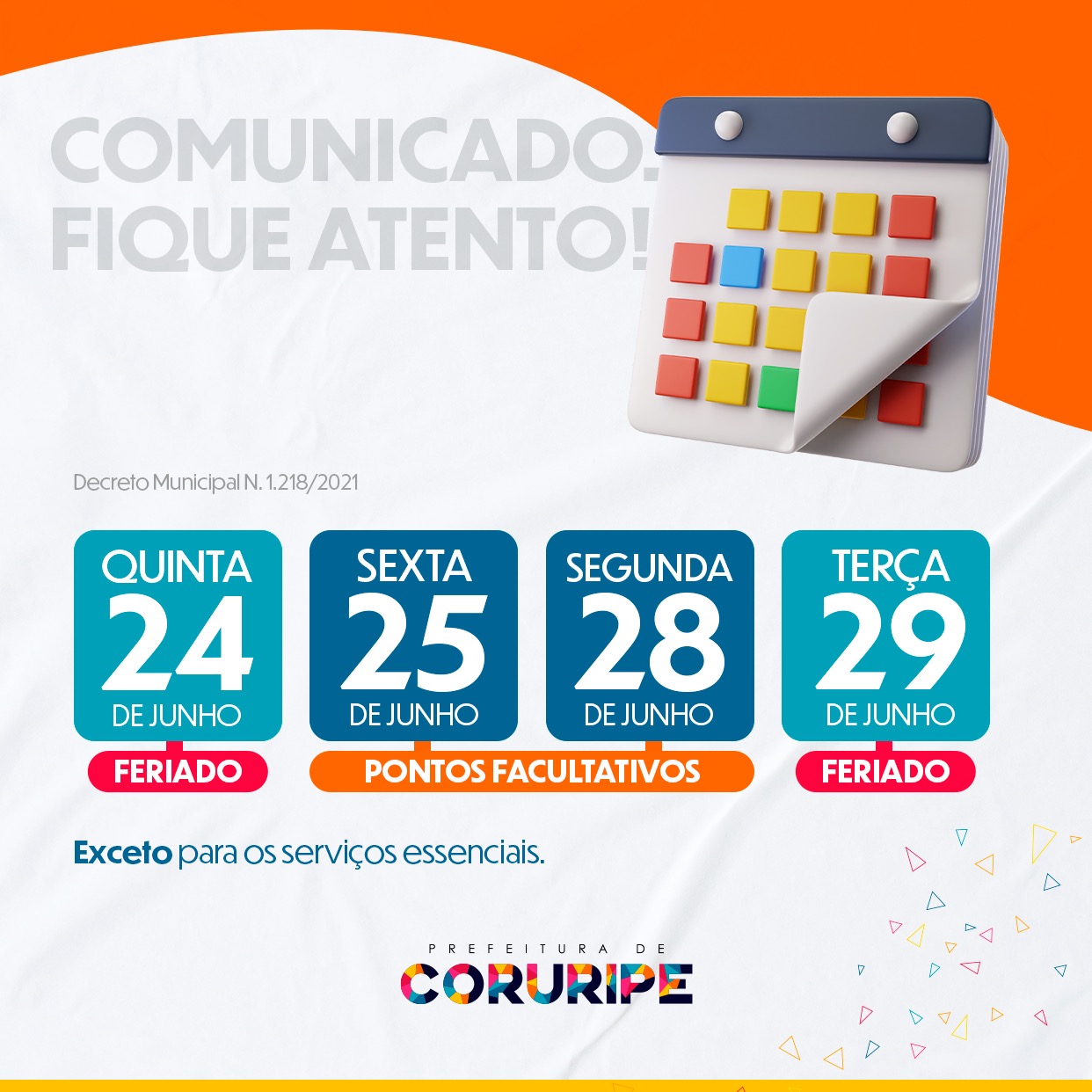 Confira o que funciona no Feriadão de São João e São Pedro em Coruripe