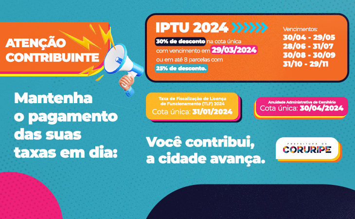 Contribuintes de Coruripe podem retirar guias de pagamento no portal da Prefeitura