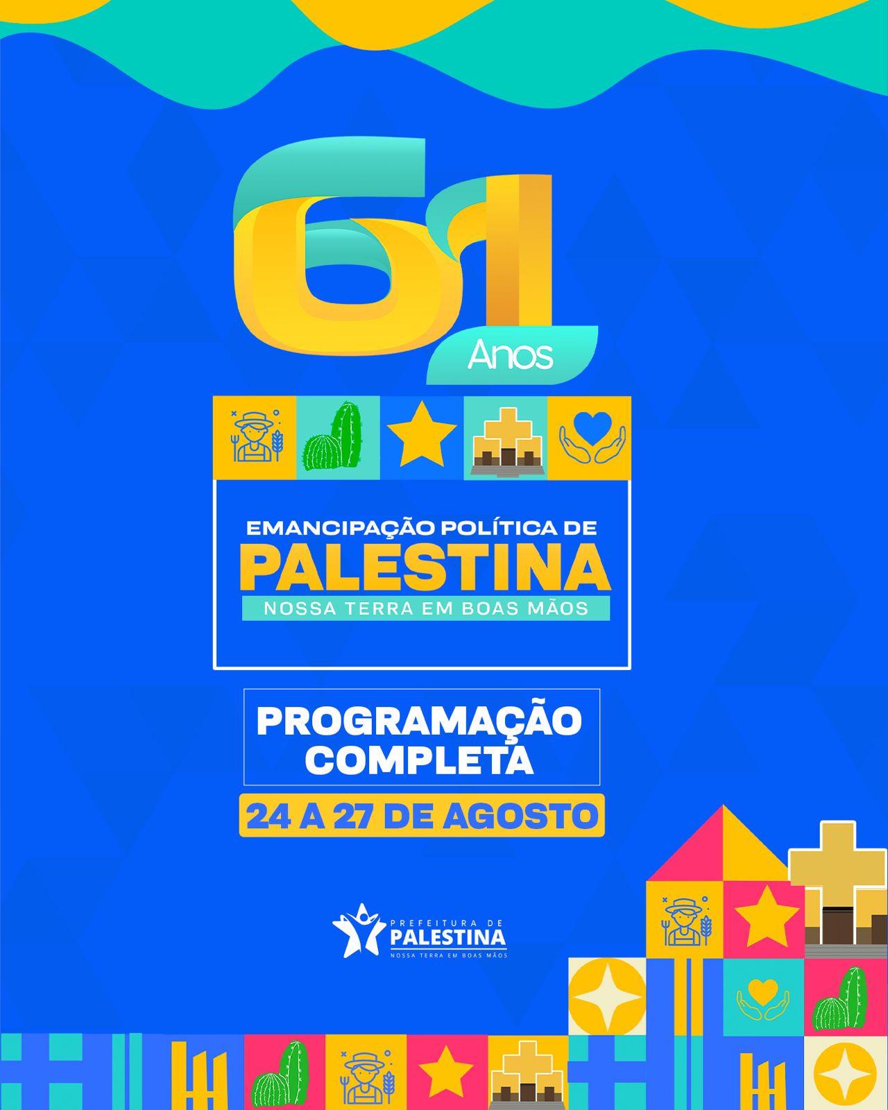 Prefeitura de Palestina divulga programação alusiva aos 61 anos da cidade com eventos culturais e comunitários