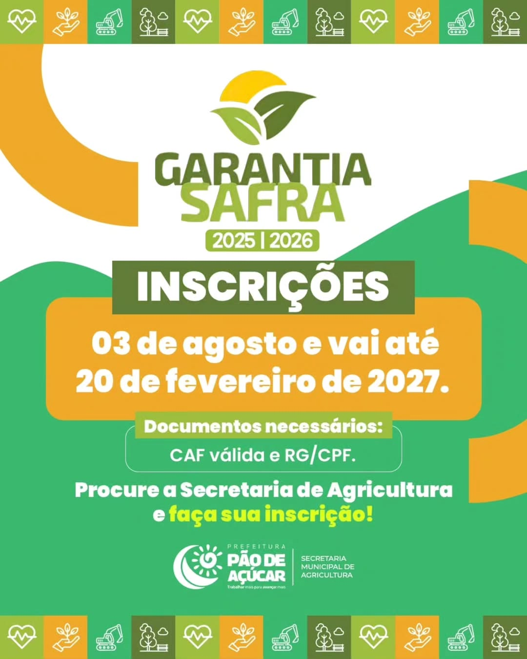 Inscrições para o Garantia Safra 2026/2027 estão abertas em Pão de Açúcar