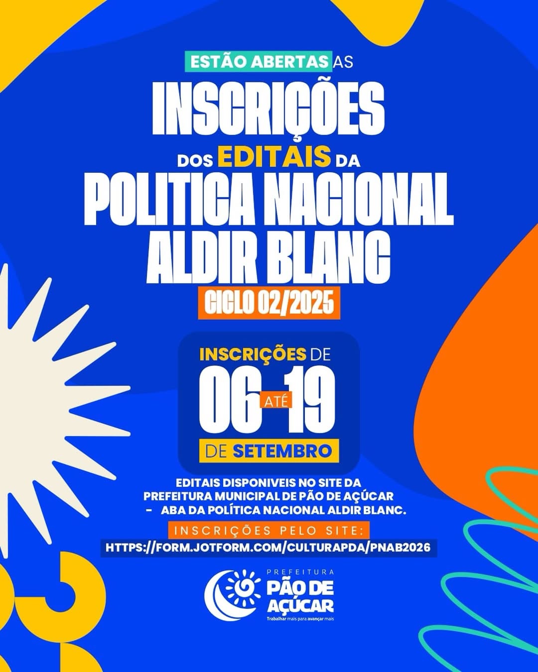 Estão abertas as inscrições dos editais da Política Nacional Aldir Blanc em Pão de Açúcar