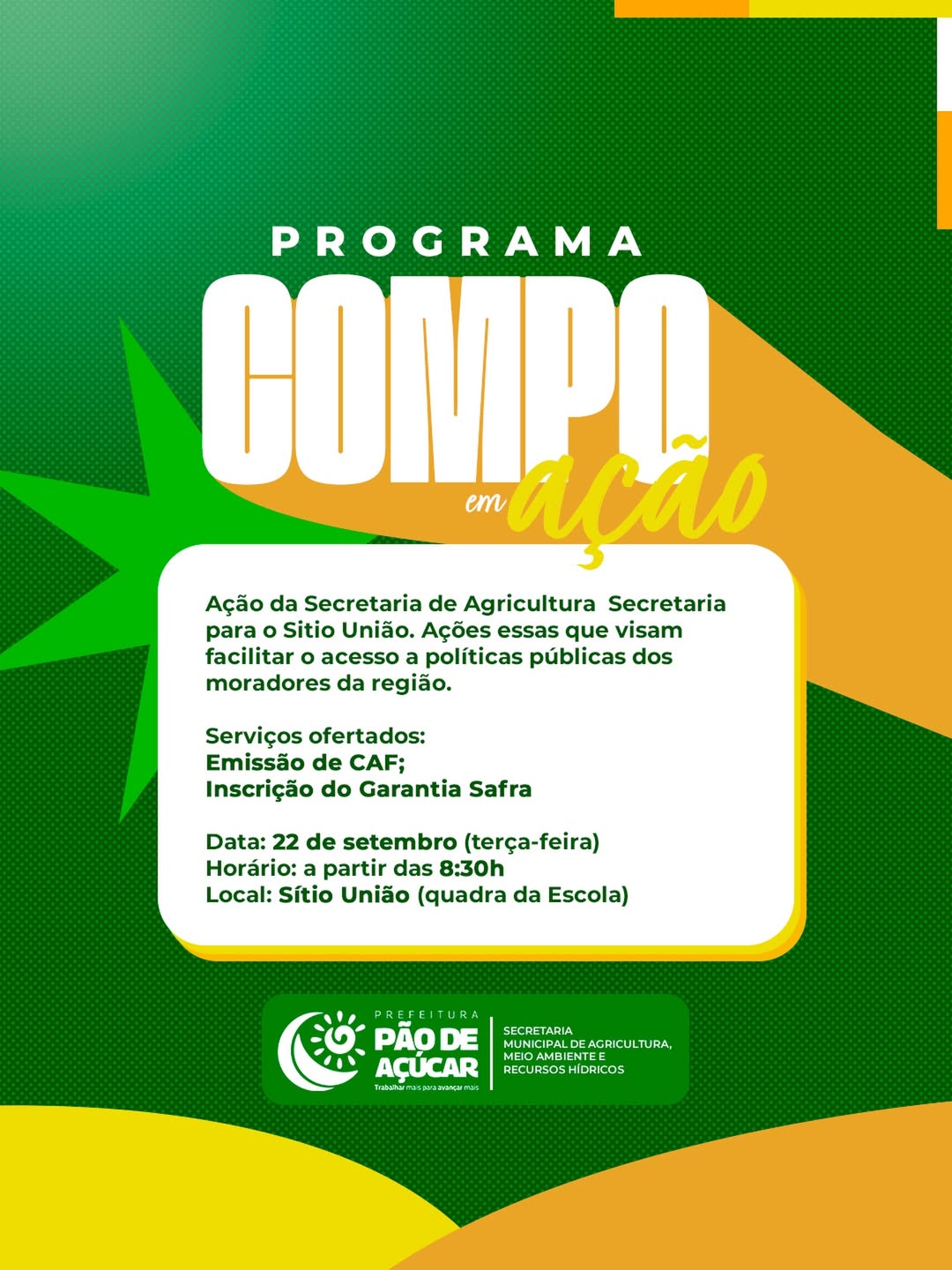 Prefeitura de Pão de Açúcar leva ação do Programa Campo em Ação ao Sítio União nesta terça-feira