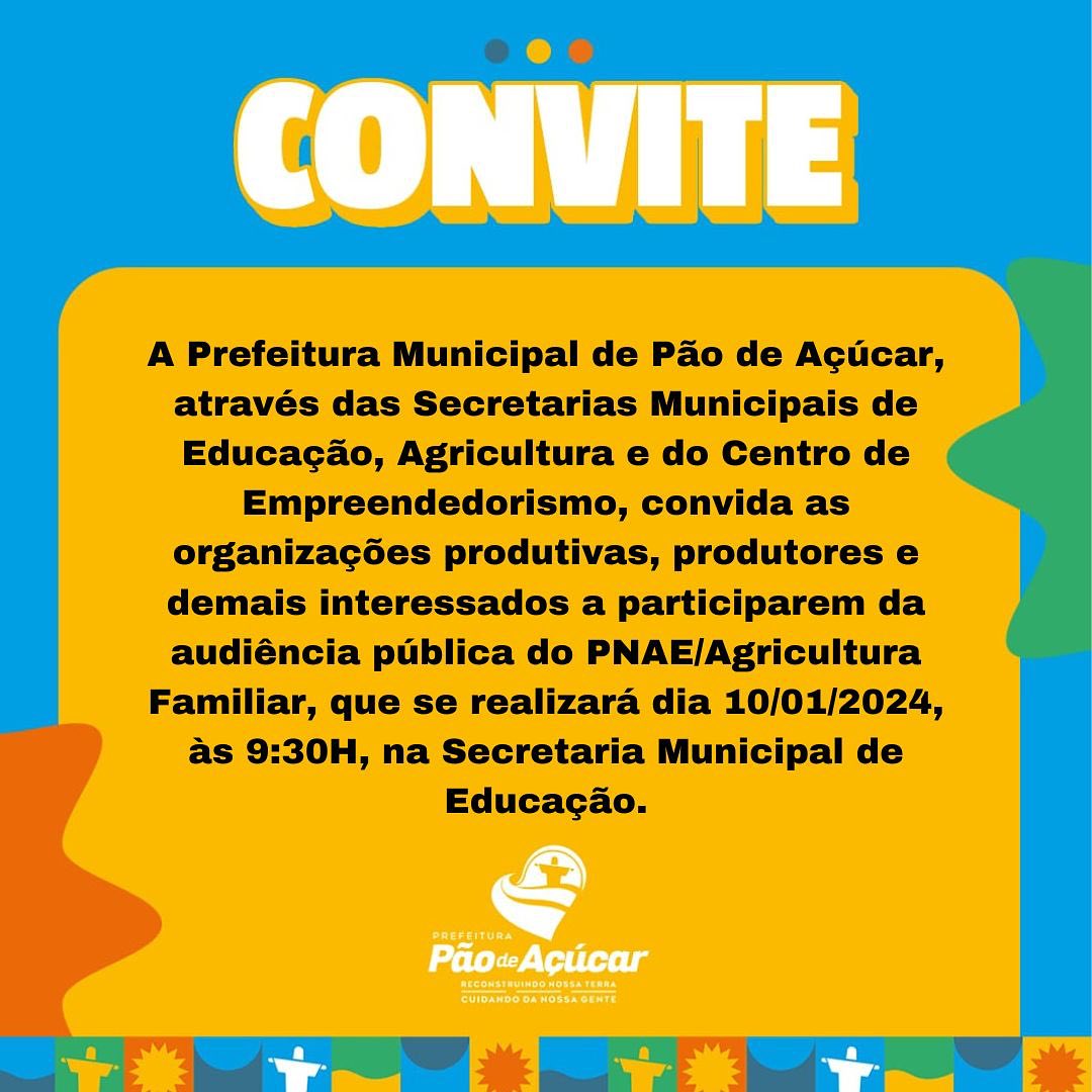 Convite - Audiência Pública do PNAE / Agricultura Familiar