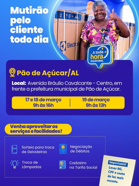 Mutirão pelo Cliente da Equatorial desembarca em Pão de Açúcar a partir desta terça-feira