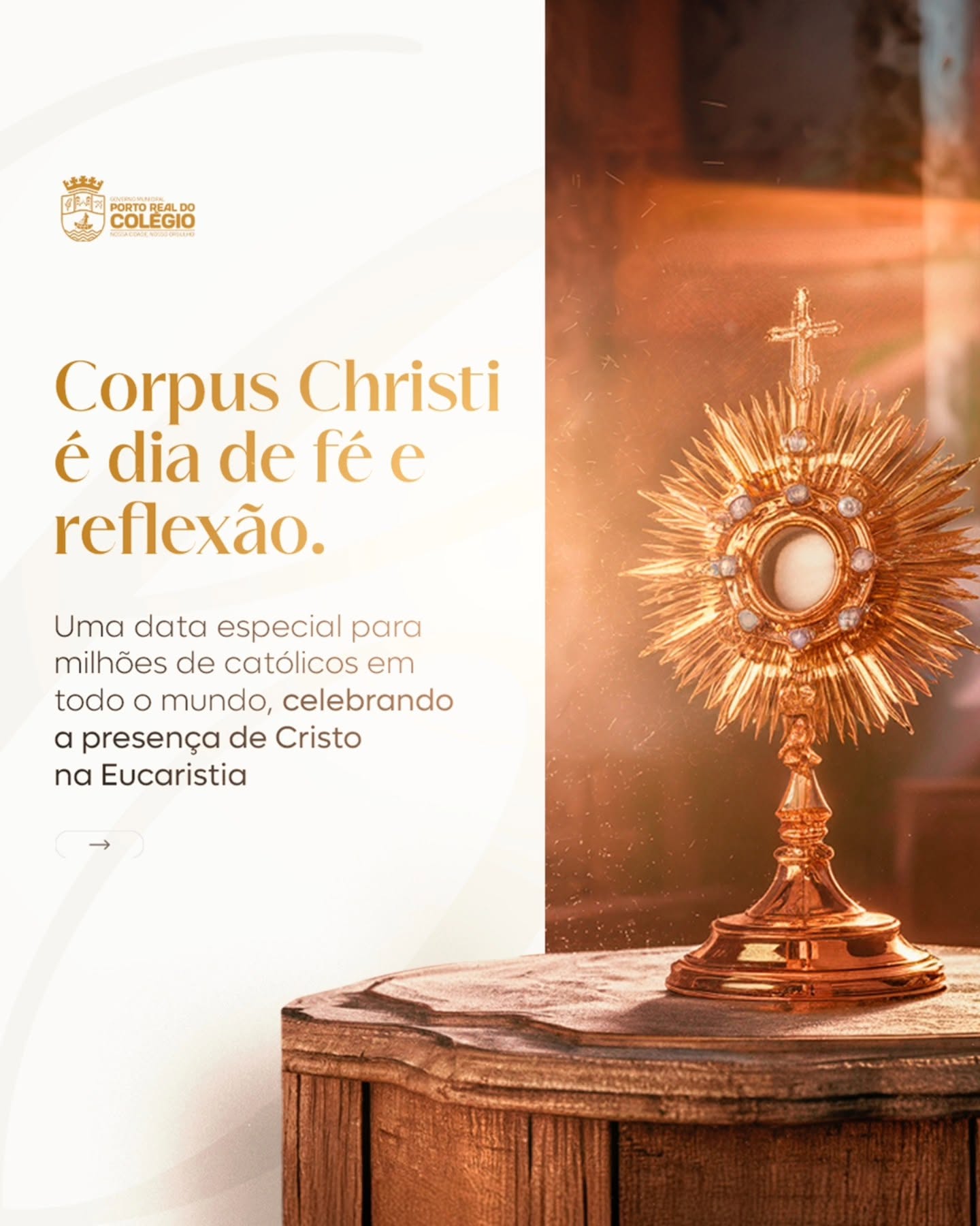 Hoje é dia de Corpus Christi. Um momento de fé, reflexão e união. 🙏 Deslize o carrossel e entenda o significado dessa data especial.