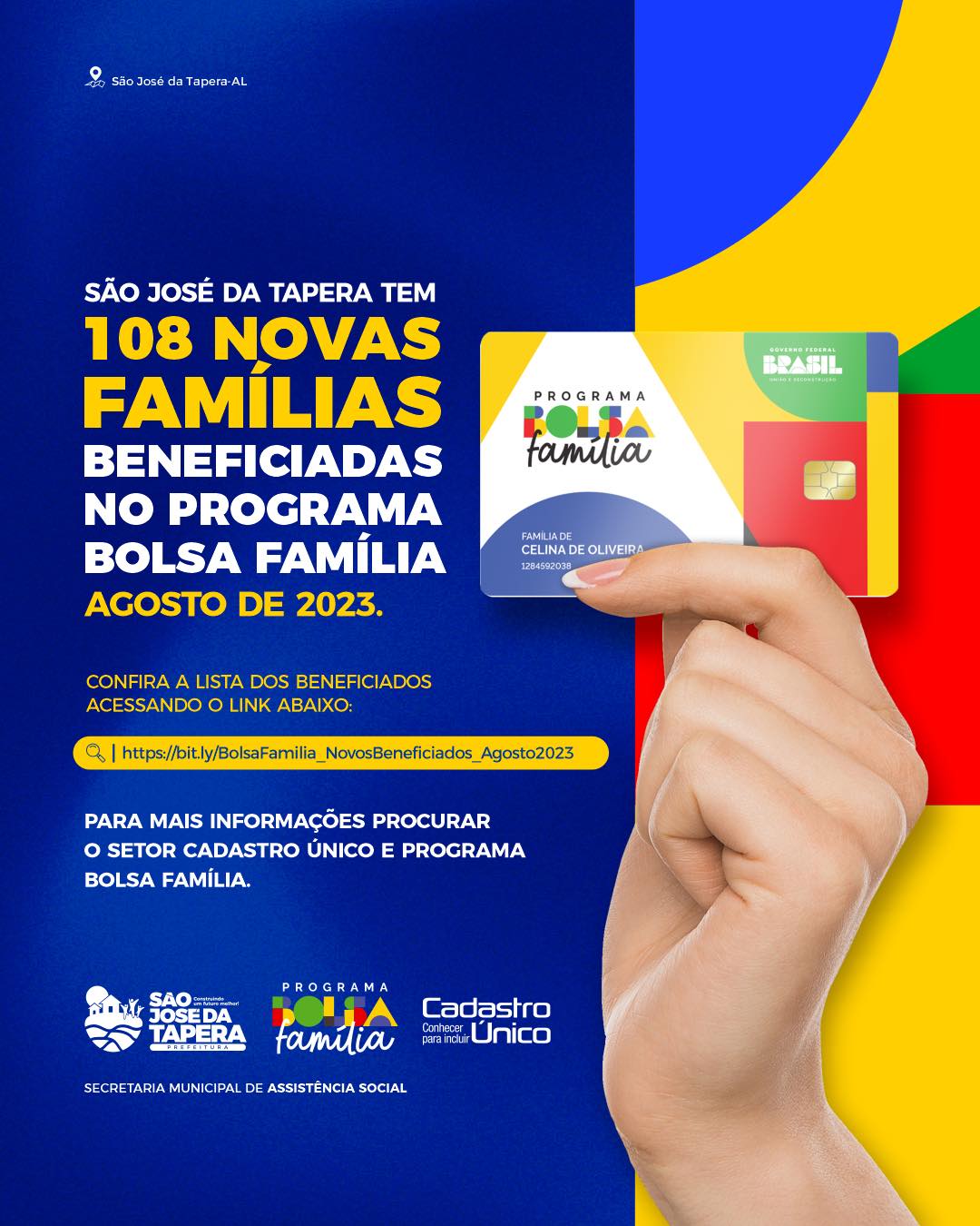 108 novas famílias beneficiadas no Programa Bolsa Família