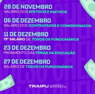 Prefeitura antecipa salário de novembro e anuncia datas de pagamento do 13º, do salário de dezembro e de férias da Educação