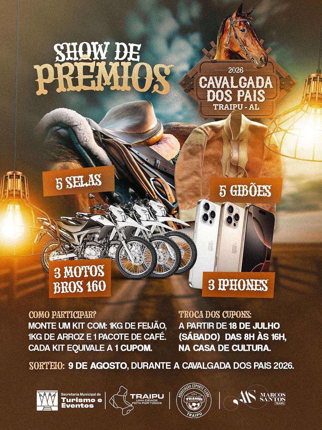 Cavalgada dos Pais 2026 vai sortear motos, iPhones e prêmios em ação solidária